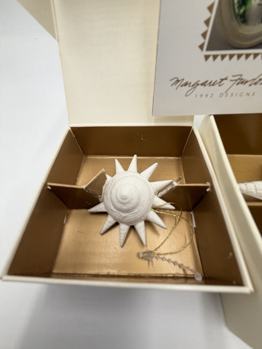 Vintage Margaret Furlong White Bisque Porcelain Sunshell Morning Star Ornaments