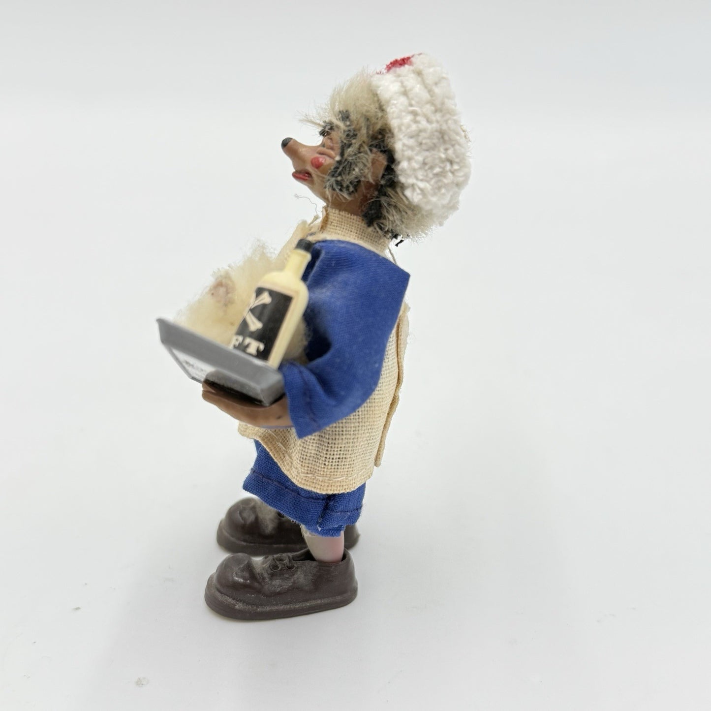 Vintage Peter Mecki 3.5" Steiff Hedgehog Doll Nurse With Medicine Tray & Hat