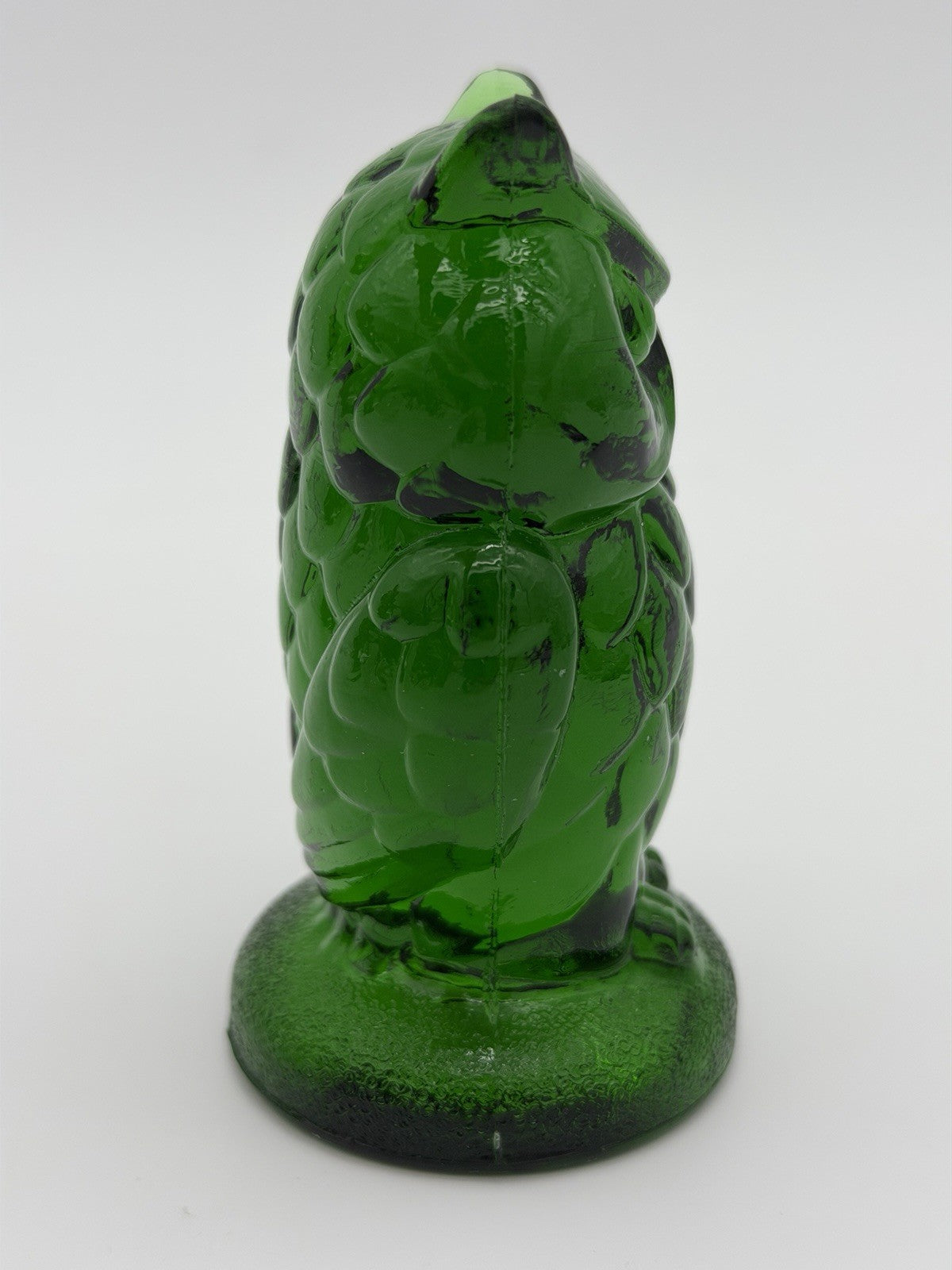 Mosser Art Glass Green Emerald Owl Figurine 3.5”H Etched Vintage Rare