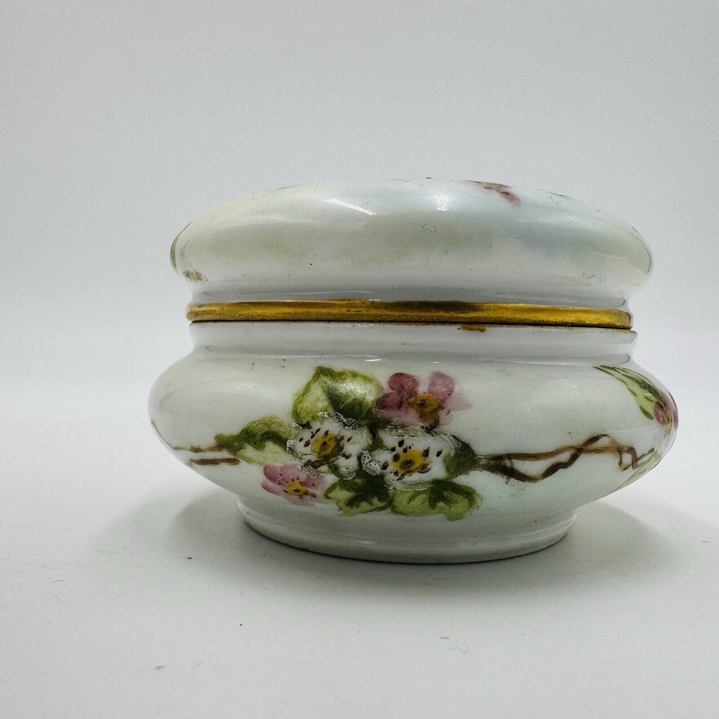 Antique T&V Limoges France Porcelain Floral Trinket Box Jewelry Box Painted 2”