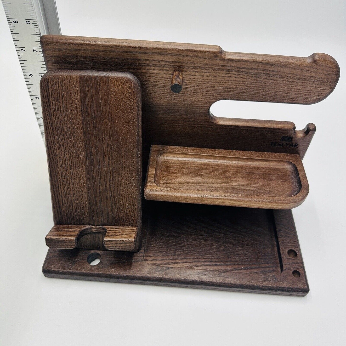 Teslyar Wood Phone Docking Station Ash Key Holder Night Stand Office Decor