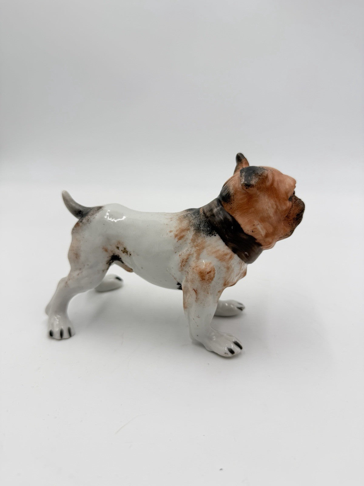 Vintage Porcelain Bulldog Hand Painted Figurine Small Glossy Japan 3”Hx5”L