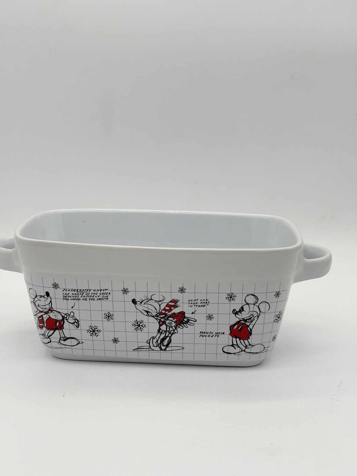 Disney Mickey Minnie Mouse Christmas Sketchbook Loaf Pan Bowl Porcelain
