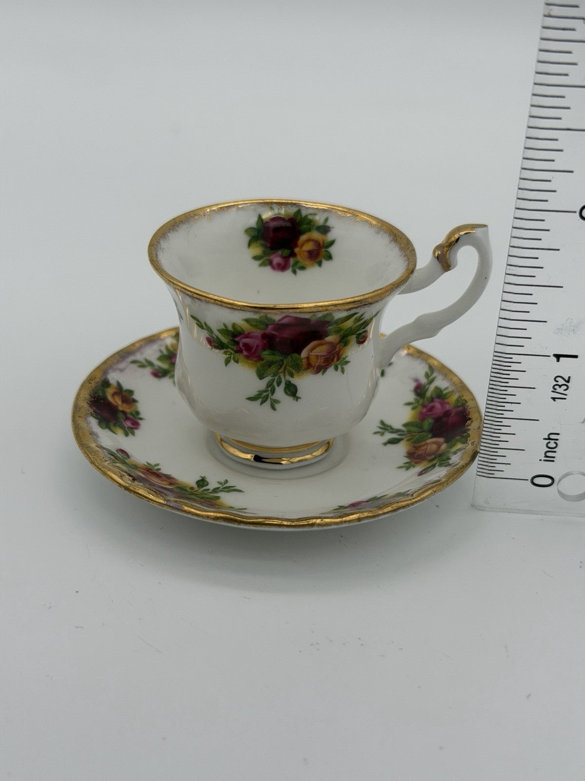 Vtg Royal Albert England Old Country Roses  Miniature Teacup & Saucer 2”H