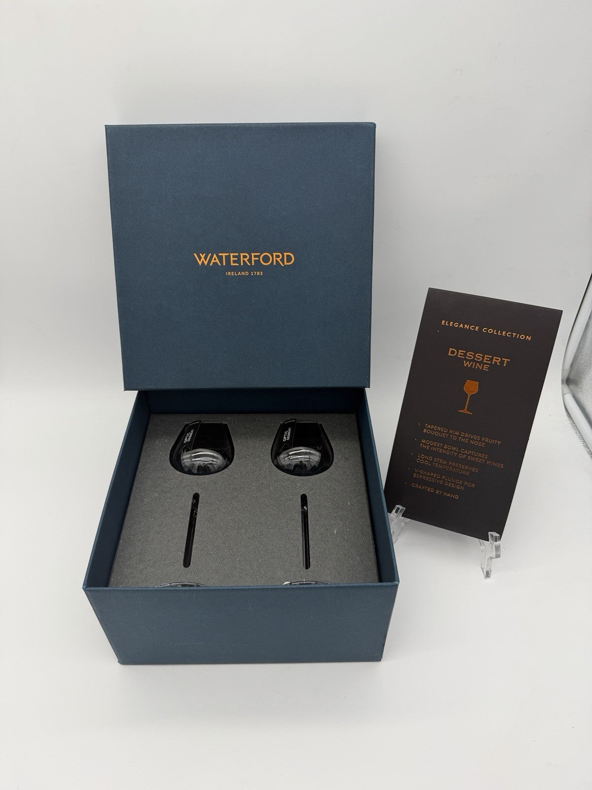 Waterford Crystal Ireland Elegance Optic Dessert Wine Glass Pair New Boxed Clear