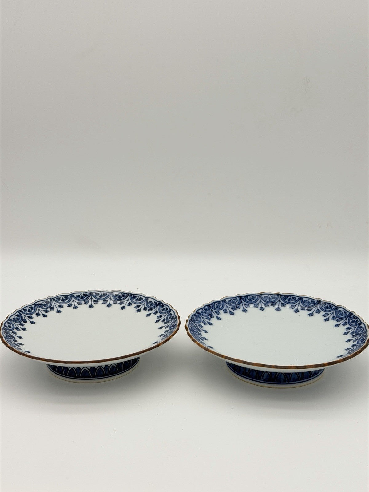 Antique Arita Japan Porcelain Blue /white Pedestal Painted Footed Serving Dish