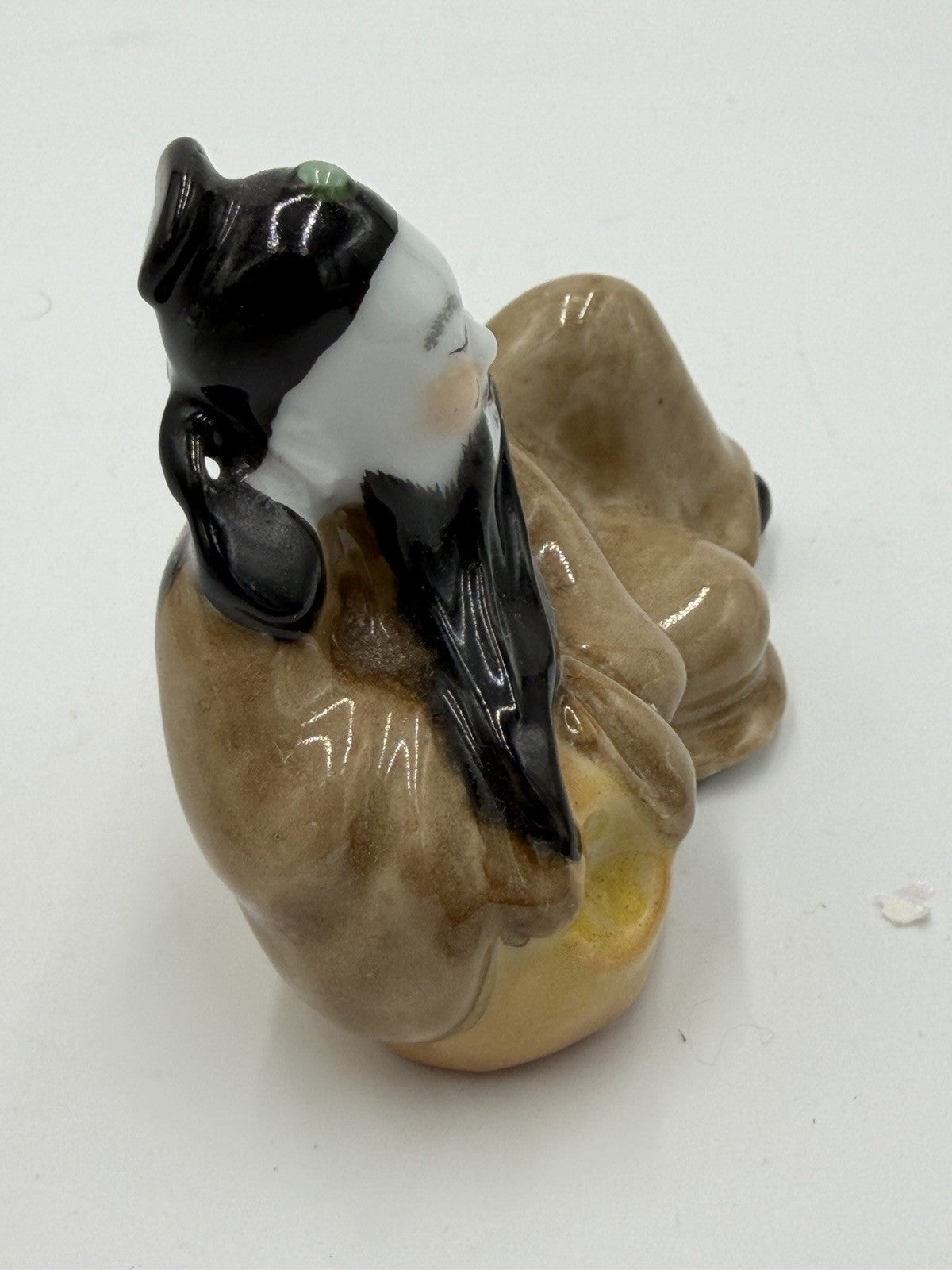 Antique Chinese Porcelain Shiwan Mudman Figurine Signed 3”Hx5”L