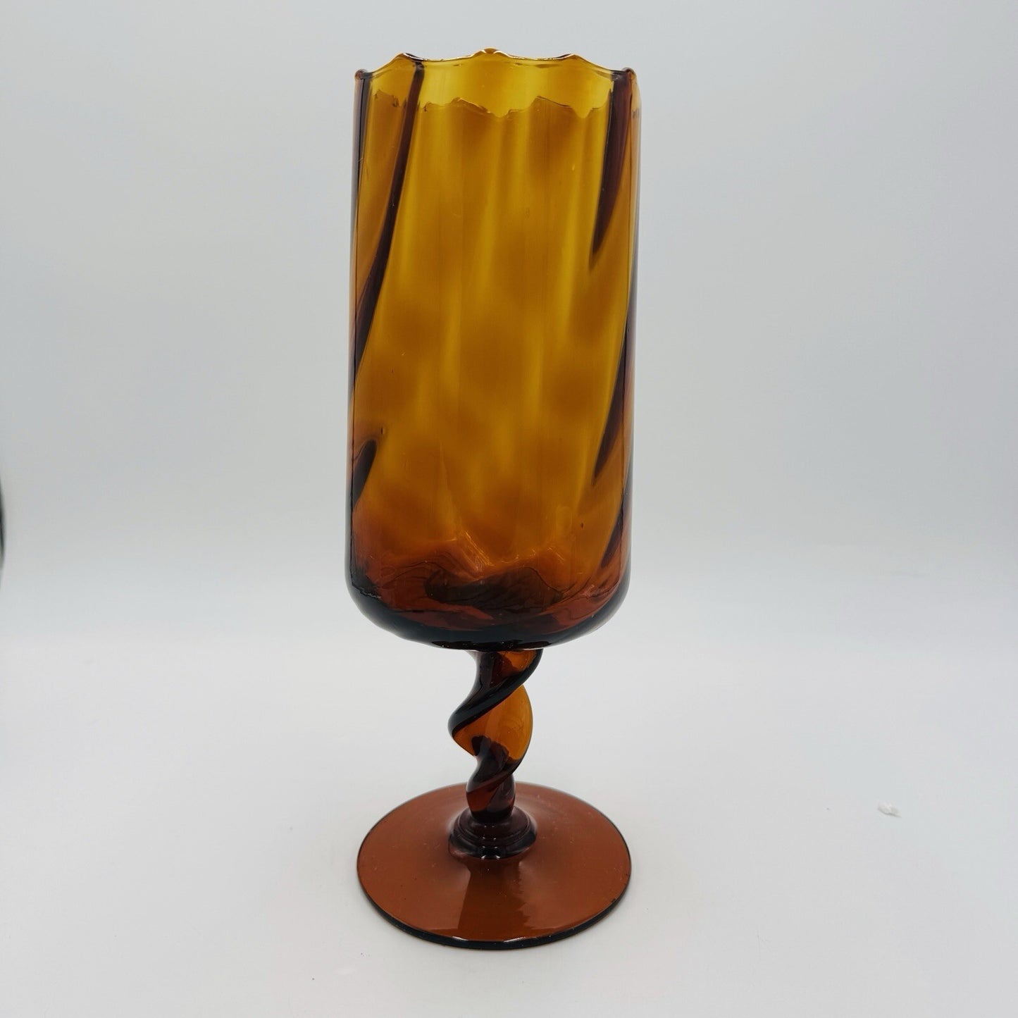 MCM Empoli Art Glass Italy Amber Optic Footed Twisted  Swirl Stem Vase Compote