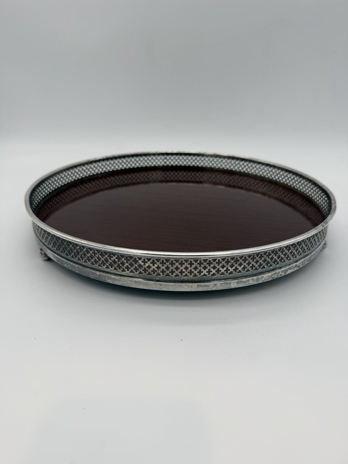 Crescent Silversmith Co Wood Laminate Reticulated Serving Tray Silver plated Bar