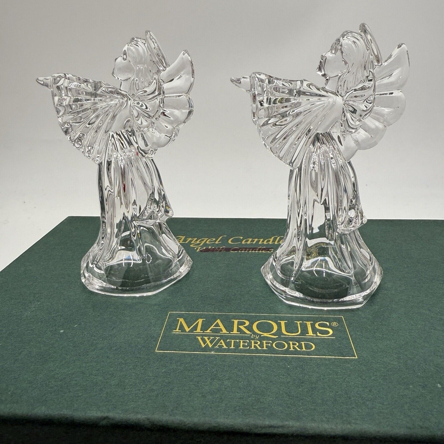 Marquis By Waterford Crystal Angel Candleholders W/box Figurines 4”