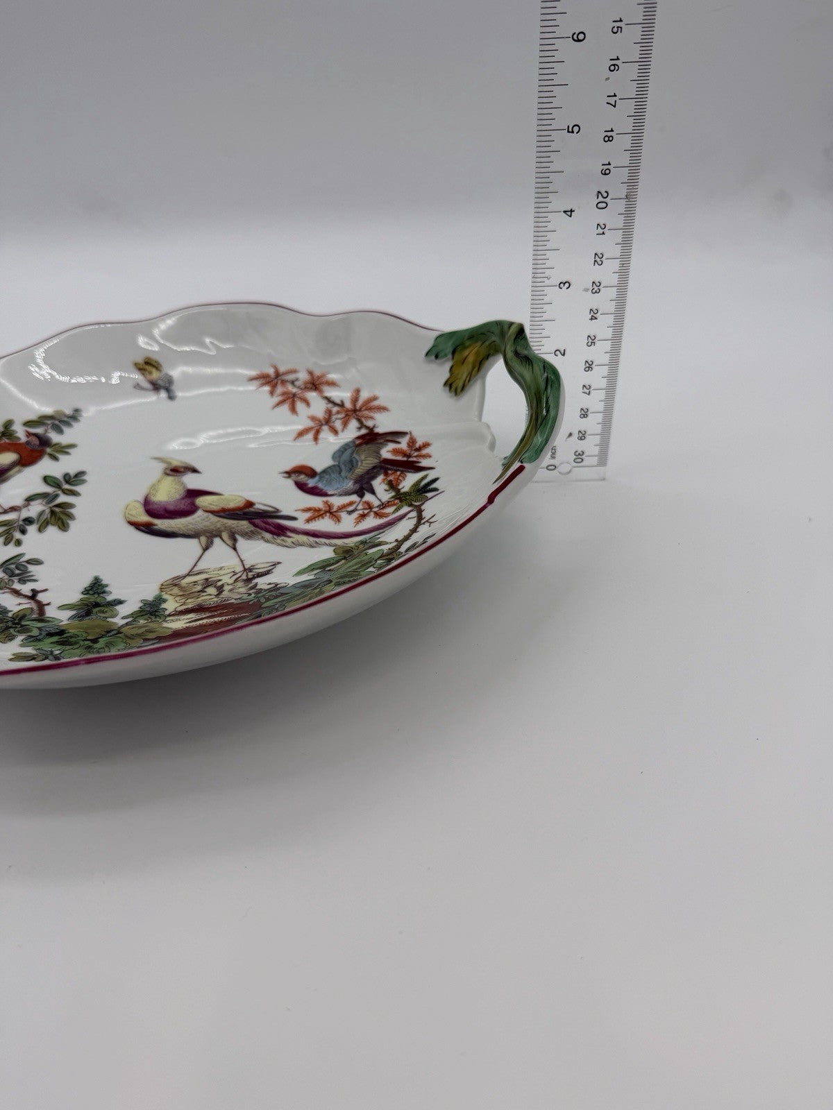 Mottahedeh Williamsburg Porcelain Chelsea Birds  Leaf Bowl Portugal Large Vtg
