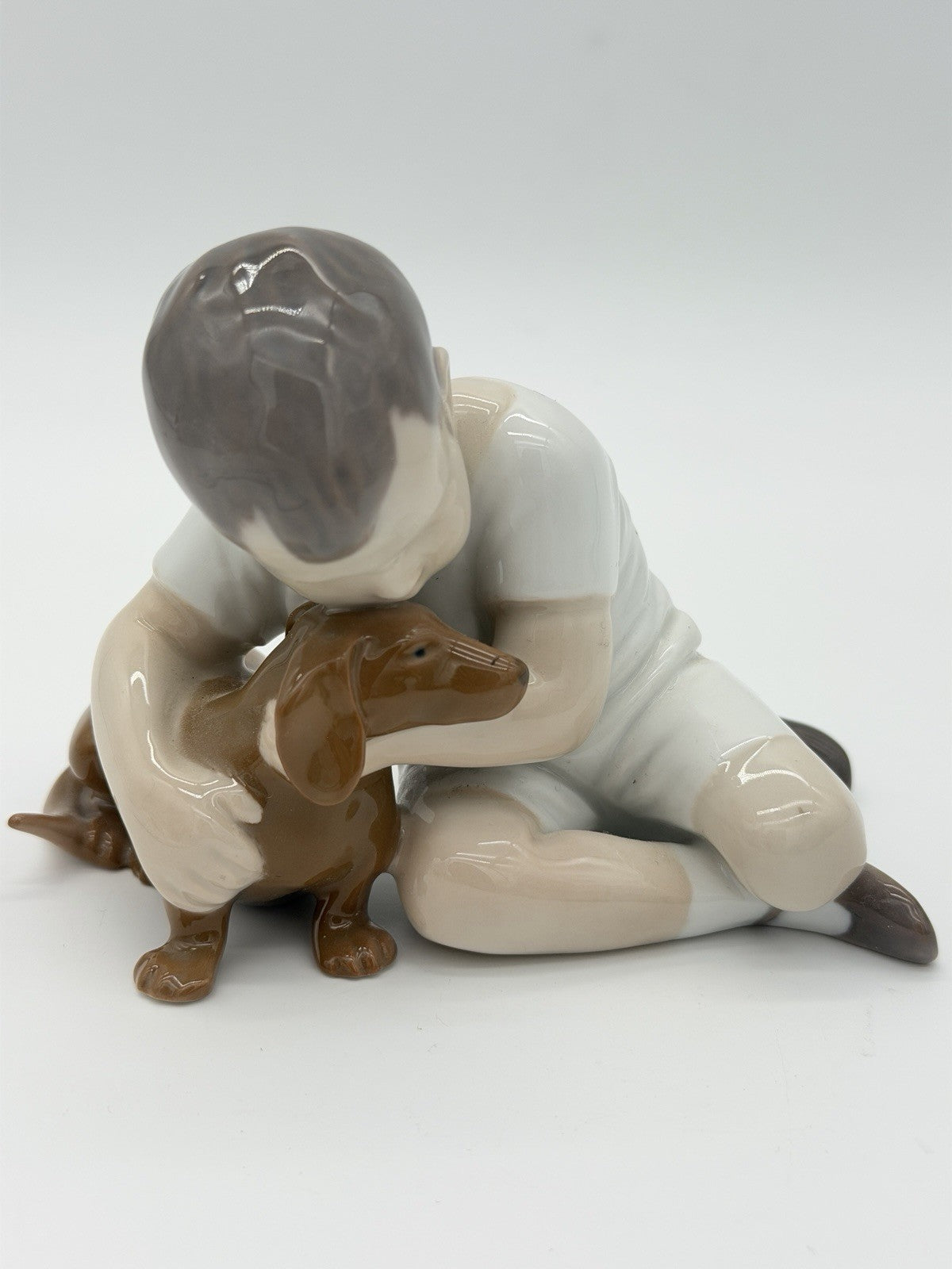 Bing & Grondahl Denmark True Friendship Boy brown dachshund Porcelain Figurine