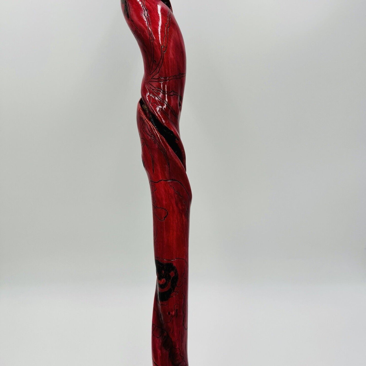 Folk Art Twisted Wood Hand Carved Painted Pink Walking Stick 33in L Vintage