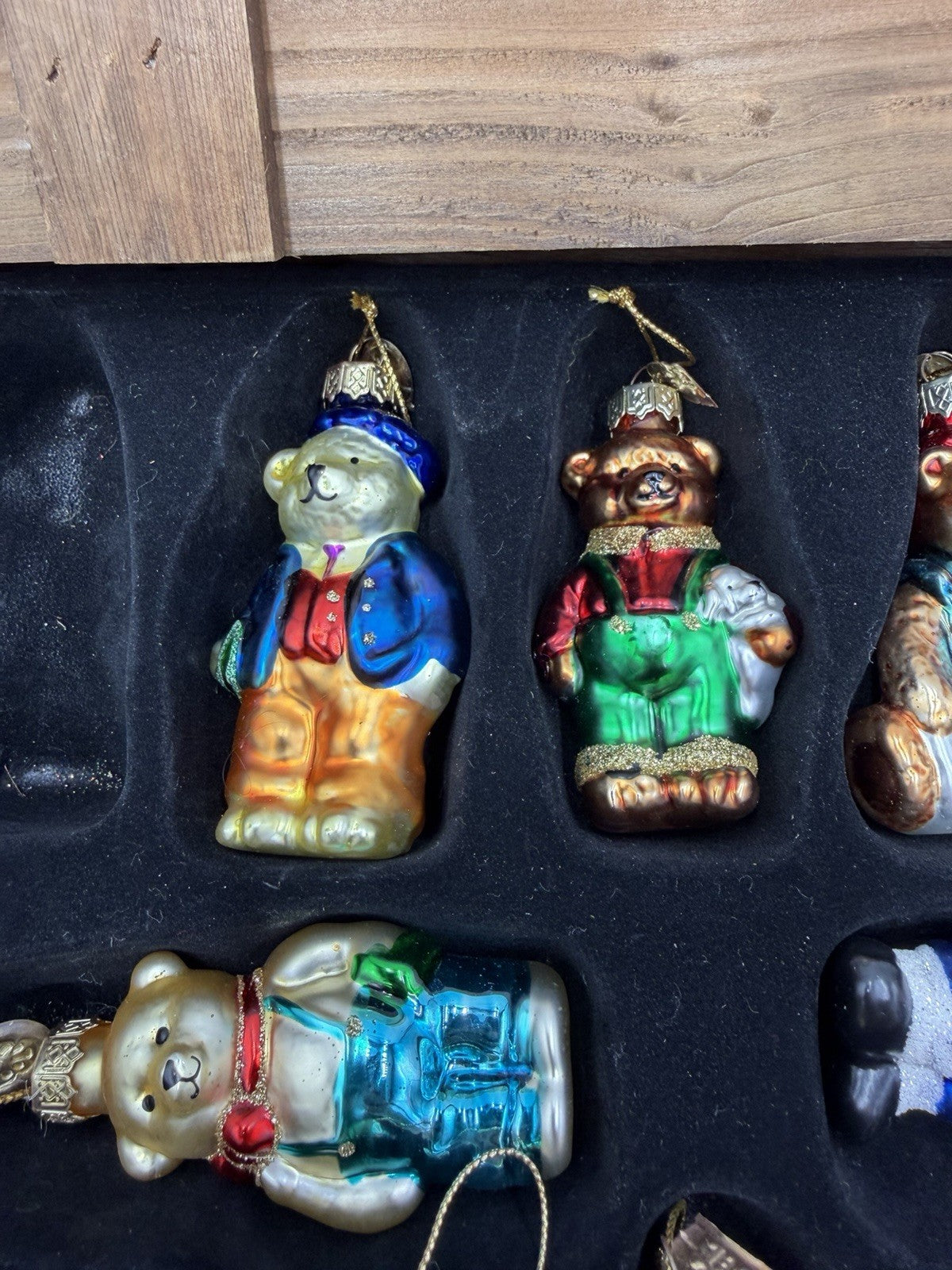 Vtg Thomas Pacconi Classics 2002 Teddy Bear Christmas Ornament Set 11 Wood Crate