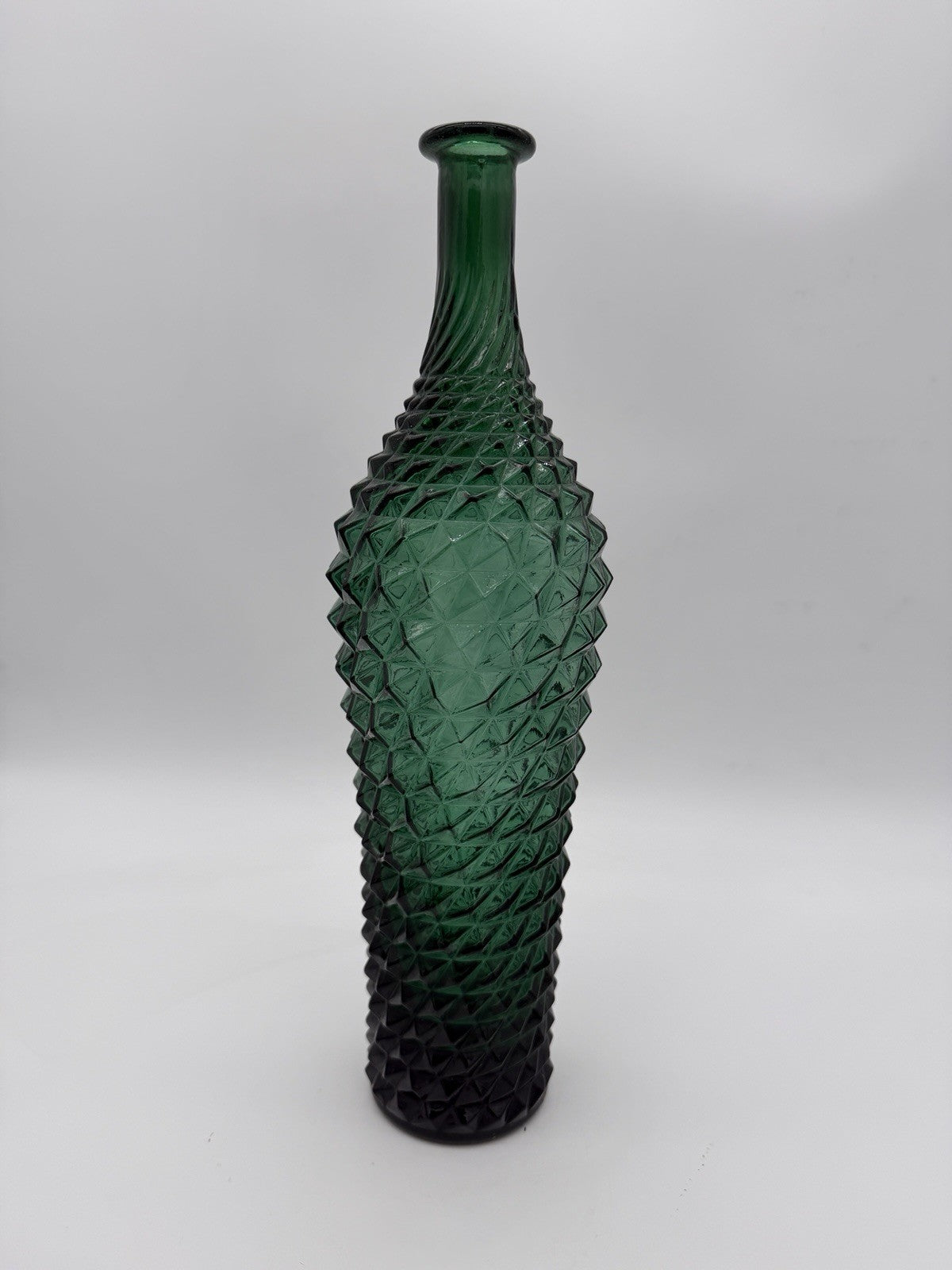 Vintage MCM Empoli Italy Diamond Cut Point Green Genie Bottle 16"H No Stopper