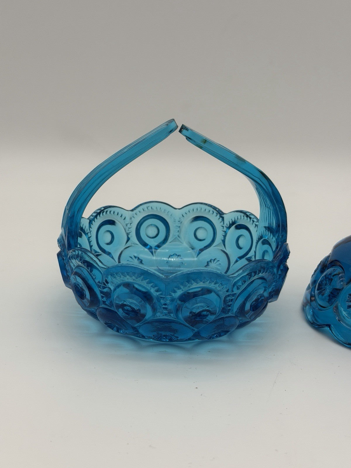 MCM LE Smith Moon & Stars Art glass basket & Candleholder colonial blue Set