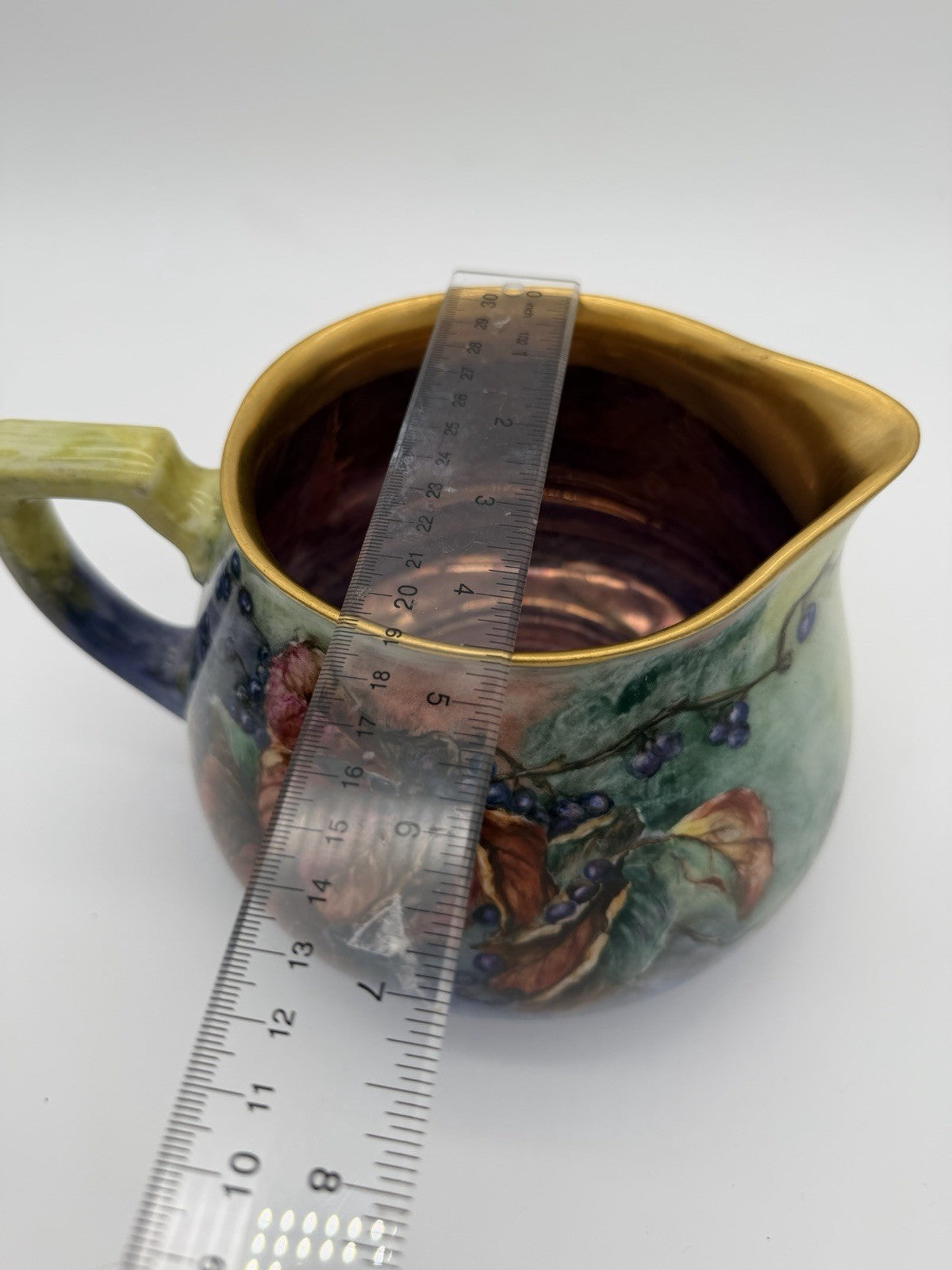 Limoges France W.G & Co Porcelain Painted Gold Painted berries Leaf Pitcher 19th