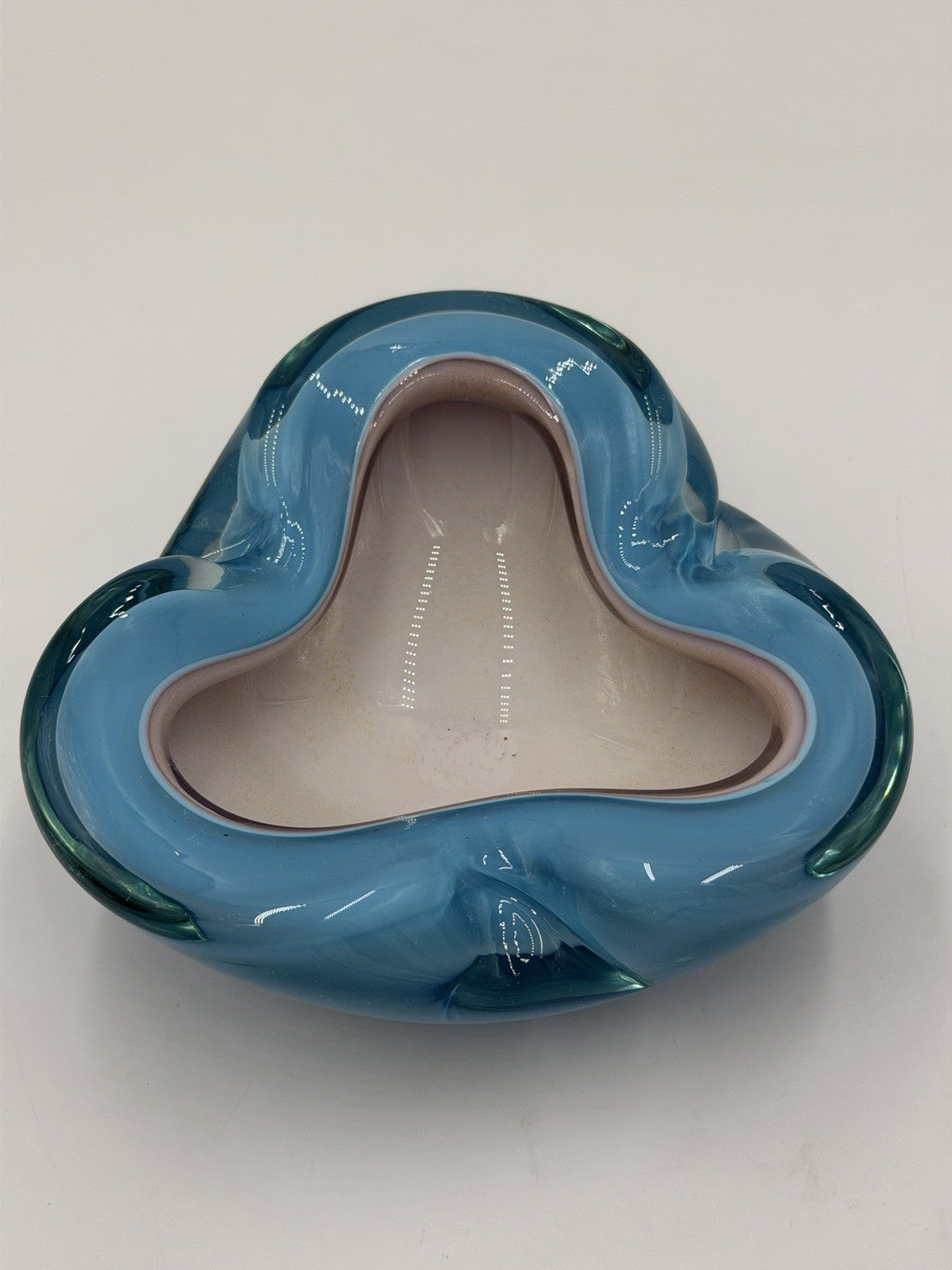 VTG Murano Italy Sommerso Art Glass Turquoise Teal Pink Bowl MCM 3 Slots Ashtray