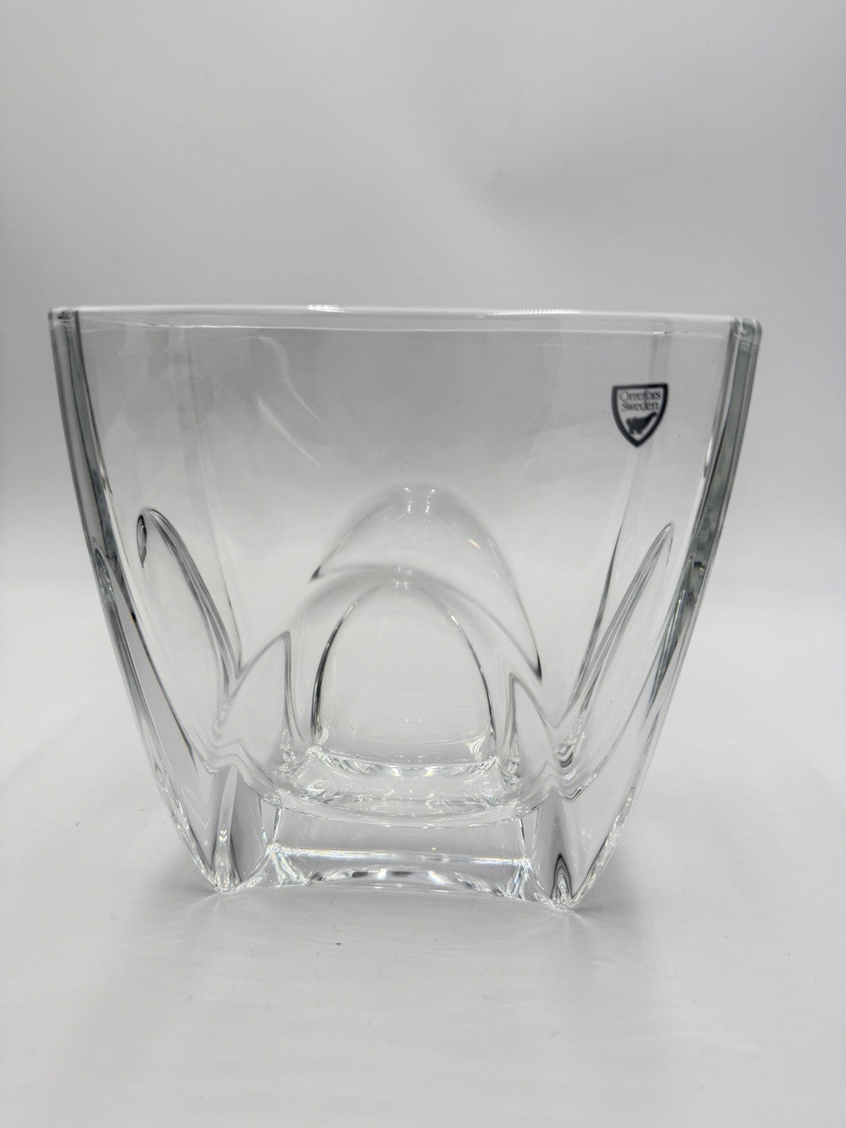 Orrefors Sweden H1253 Clear Cathedral Crystal Oblong Vase Large 6”Hx7”Lx4” Sign