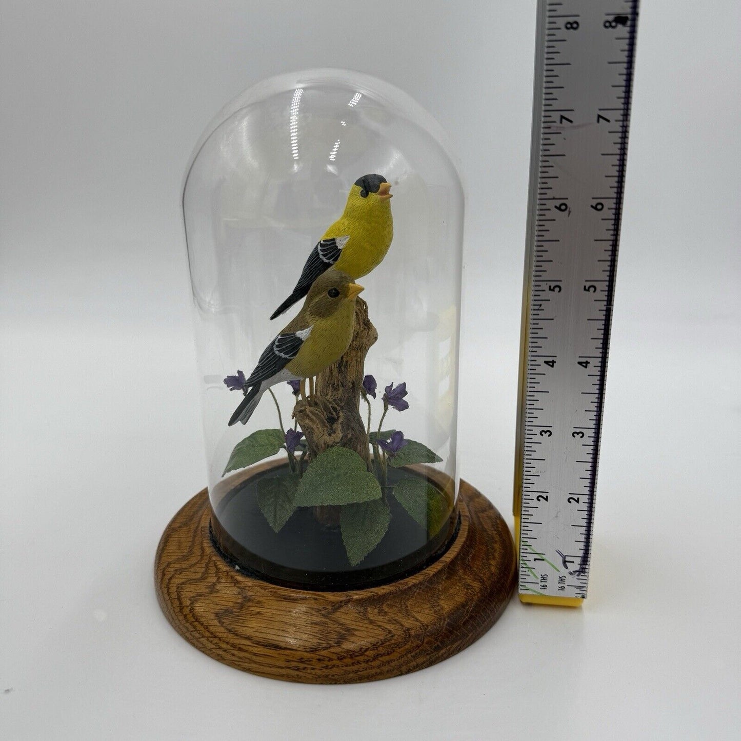 William DeSelm’s Studios American Goldfinch Folk Art Hand Carved # 17 Glass Dome