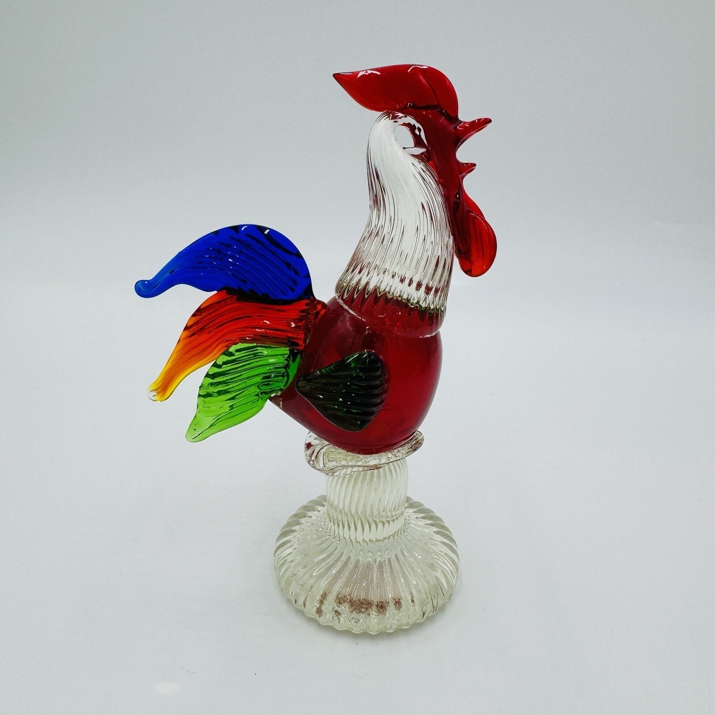 Hand Blown Art Glass Multicolor Rooster Figurine  Hand Crafted Chicken Bird 7in