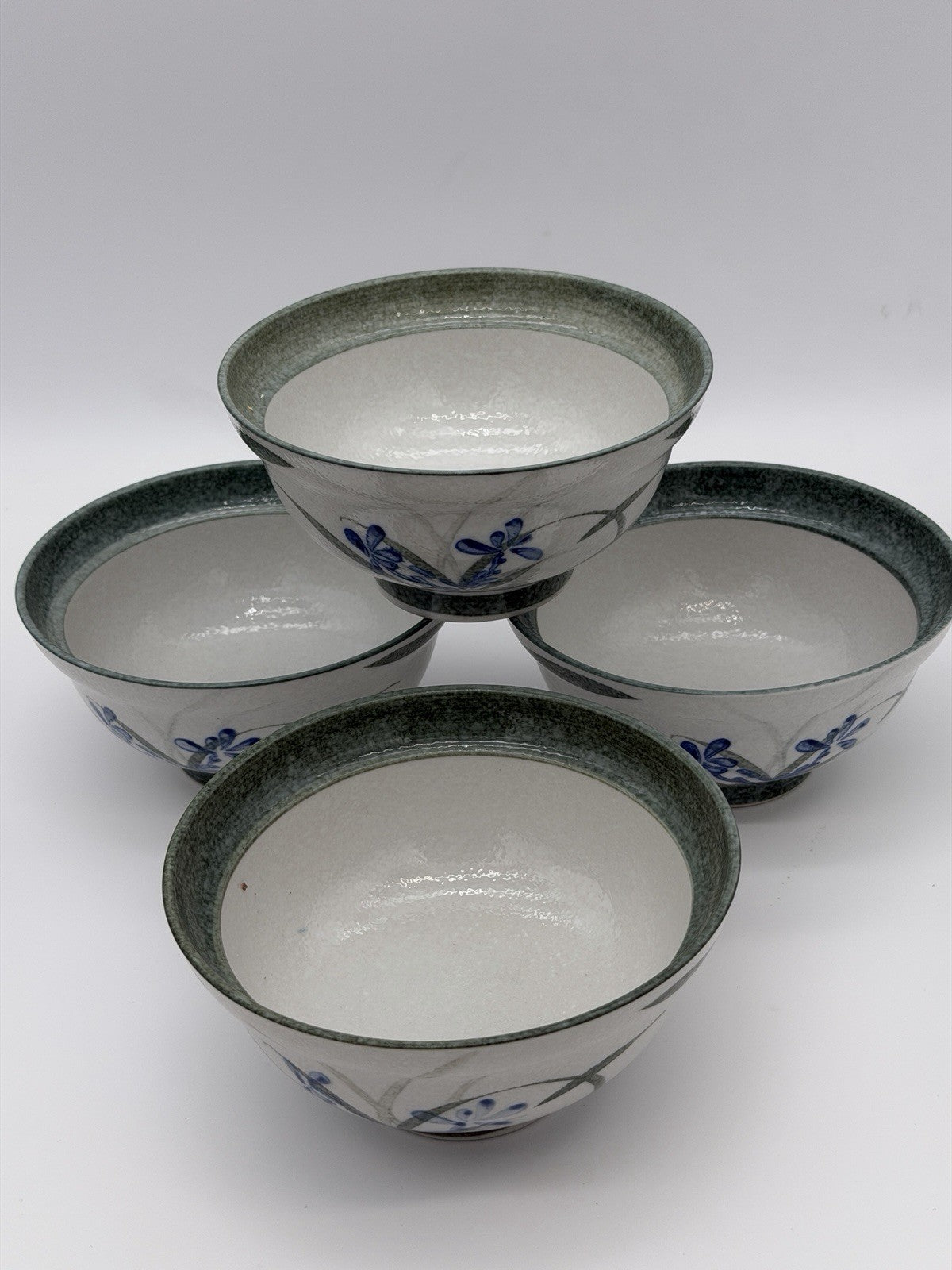 Mino Ware Japan Donburi Rice Bowls Porcelain Painted Floral 4 PCs
