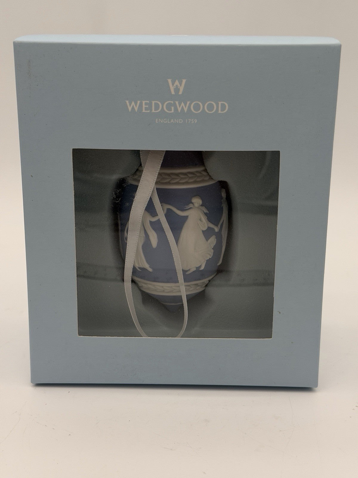 Wedgwood Jasperware Dancing Hours Blue/white Christmas Ornament Porcelain Boxed
