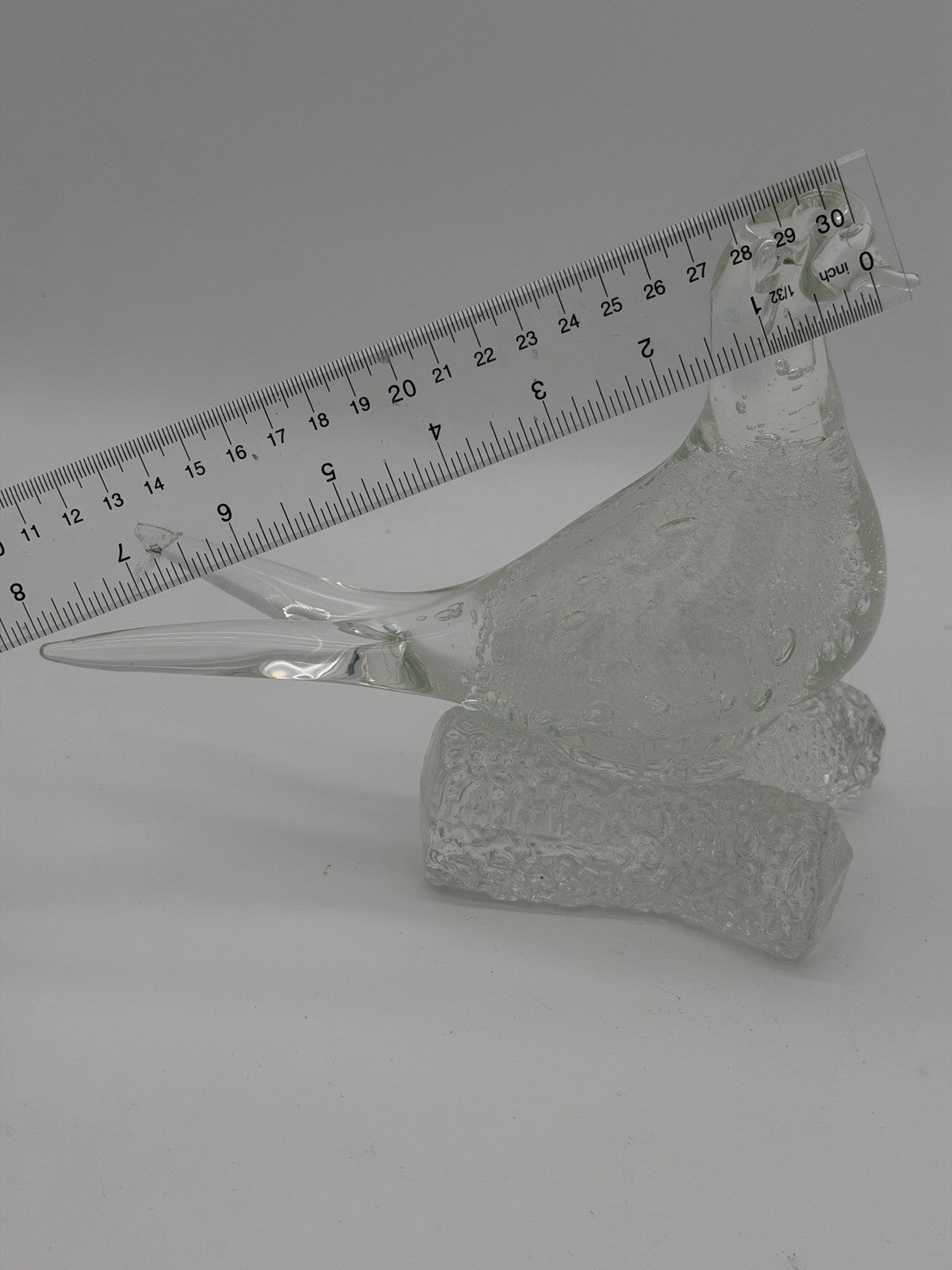 Murano Italy Art Glass Clear Bubble Seagull Bird On branch Figurine