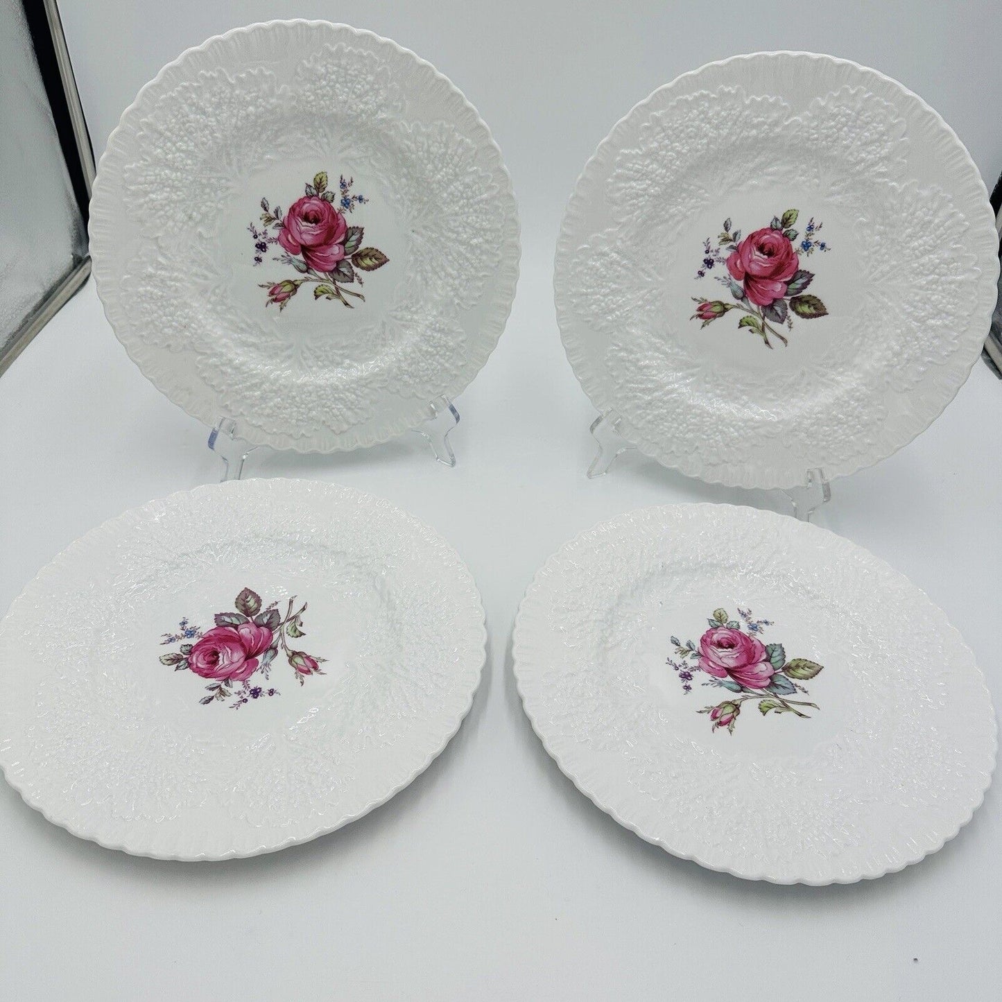 Spode Plates Brial Savoy Rose  Dinner 10in Y2862 4 Piece Set Vintage Serveware