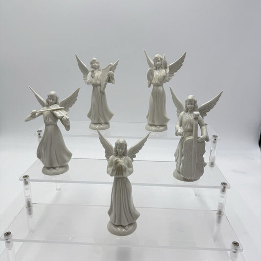 Dresden Germany White Angel Choir Band Figurines Porcelain Vintage 5” Set