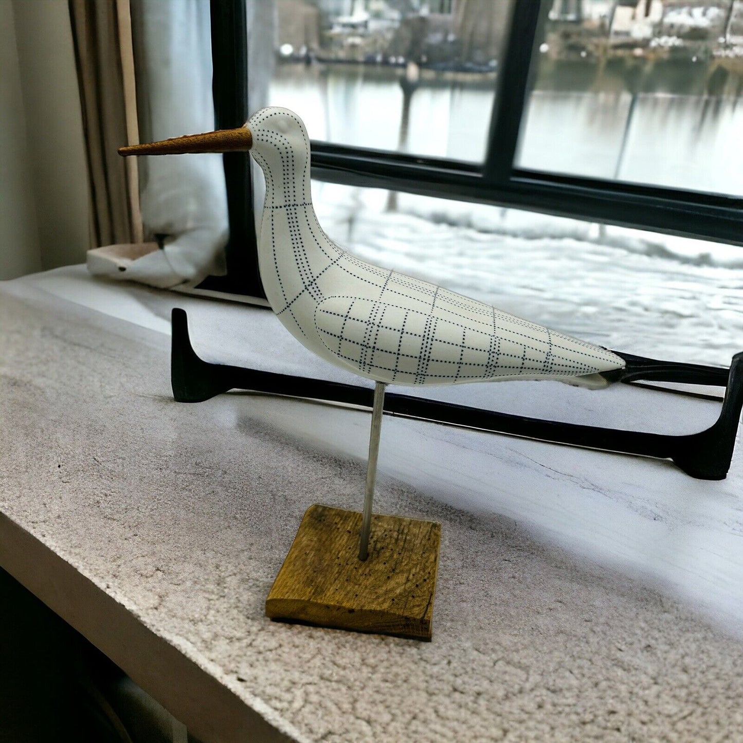 White and Blue Seagull Bird Sculpture Nautical Lake House Sea Ocean Decor