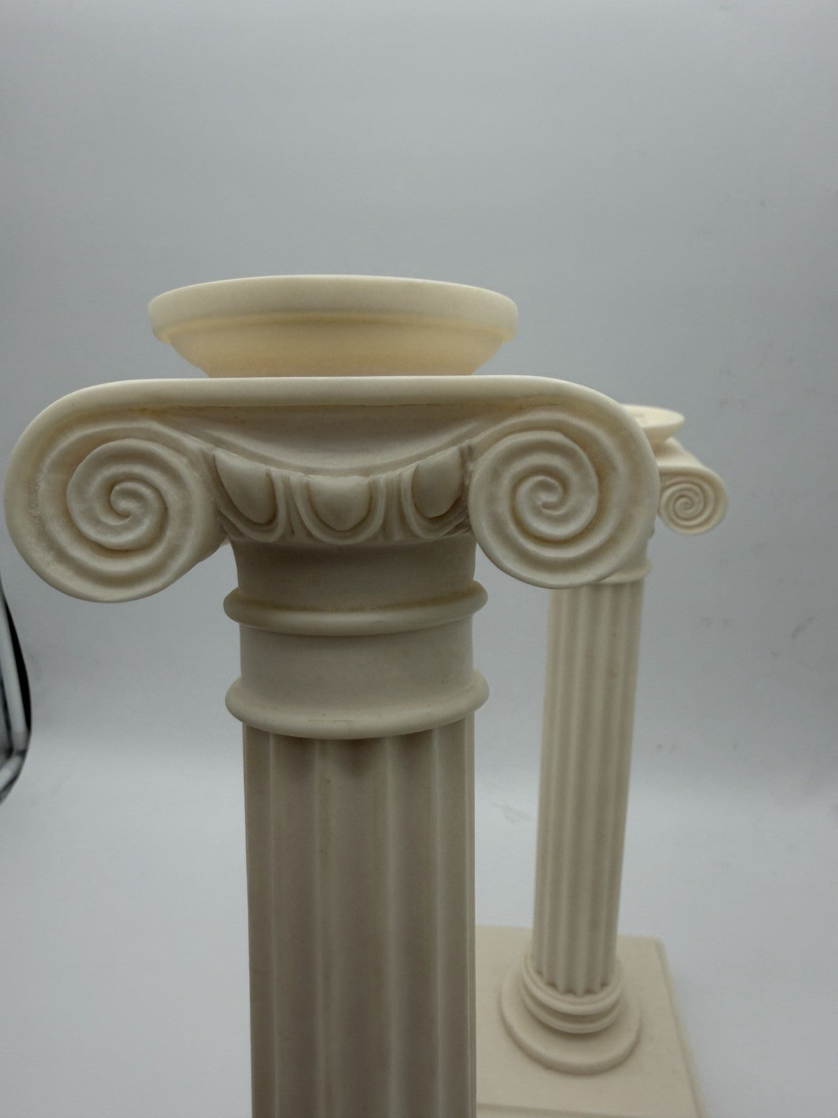 2 Alabaster Carved Roman Columns Corinthian  Sculpture Candle Holders 15.5”x5”