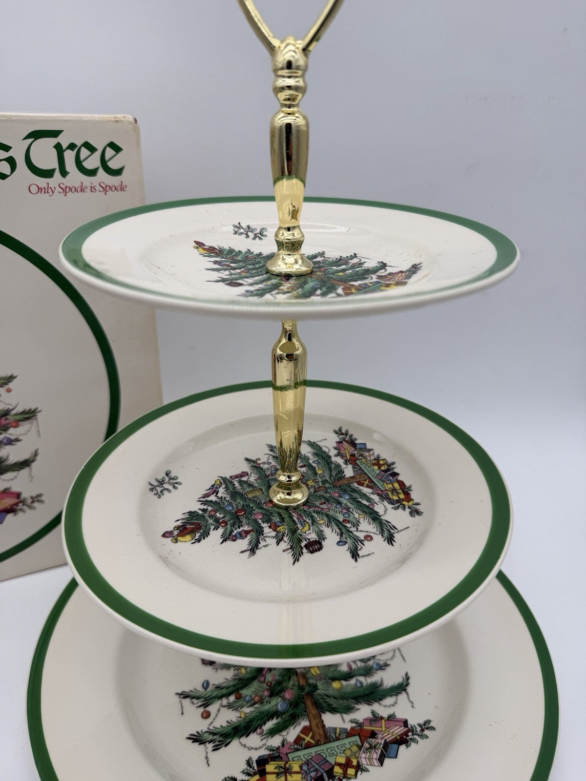 Spode Christmas Tree Triple 3 Tier Serving Tray Cookie Stand England Porcelain B
