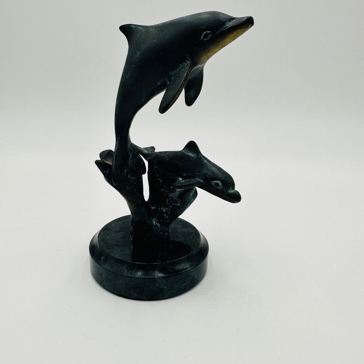 SPI Gallery Handmade Brass And Marble Double Dolphin Art Sculpture Ocean