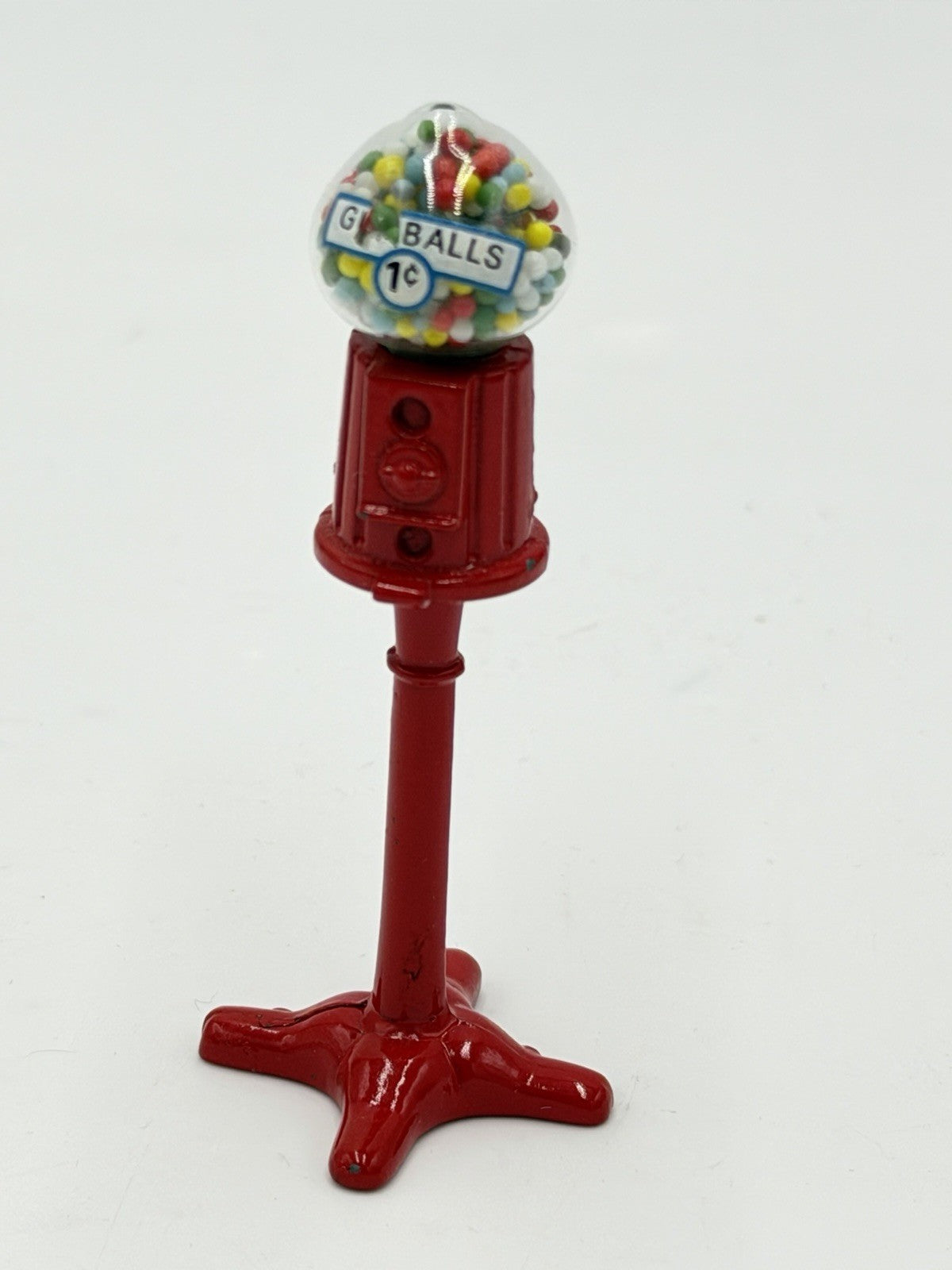 Vintage Miniature Whimsical Red Metal Gum Ball Machine Figure - 3" Tall