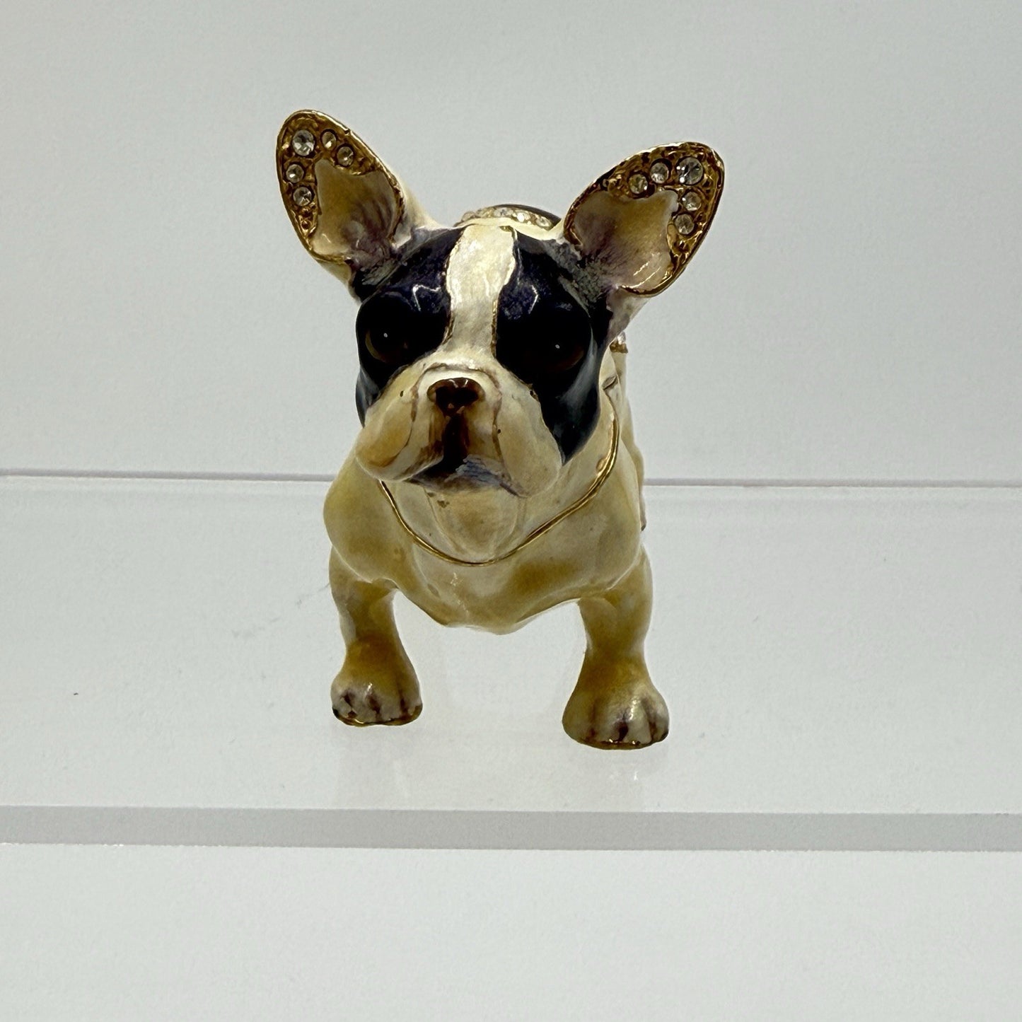 Ciel Boston Terrier Dog Trinket Box. Hand Set Swarovski Crystals & Enamel