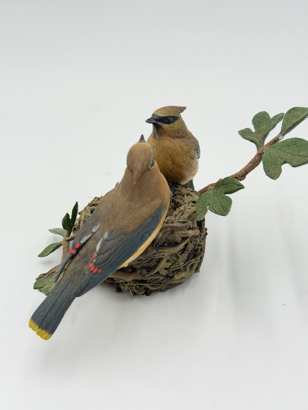 The Danbury Mint Cedar Waxwings Birds on Nest Figurine by Bob Guge Painted Vtg