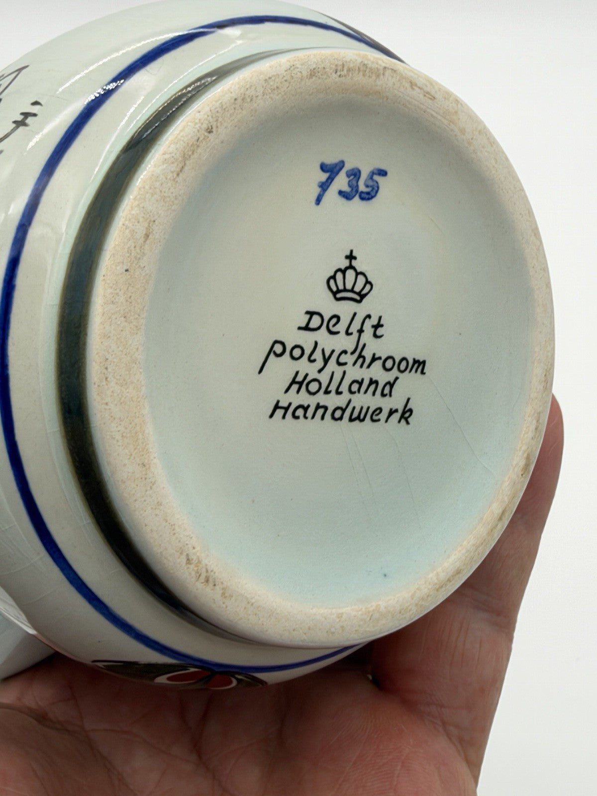 Delft Dutch Art Pottery Polychroom Pitcher Hand-Painted Floral Ceramic Vase 6”