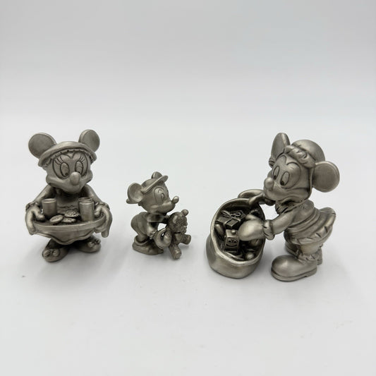 Disney Solid Pewter Mickey Minnie Mouse Santa Figurines Set Vintage 2”