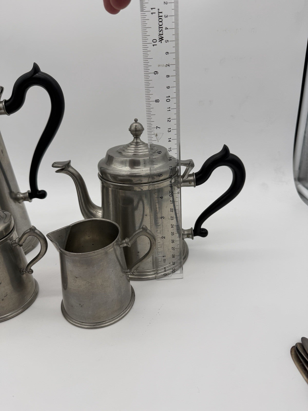 ROYAL HOLLAND Pewter Colonial Black Handle Coffee & Tea Set 4 PCs Daalderop Vtg