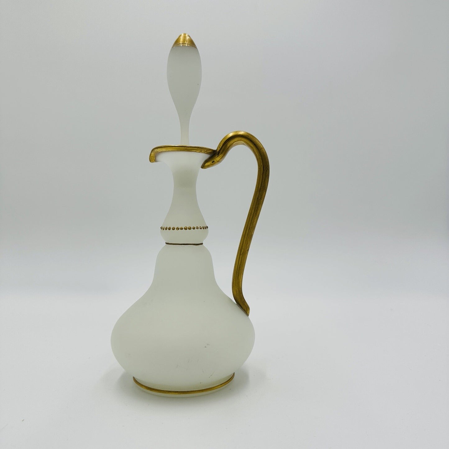 Glass Decanter Stopper Opaline White And Gold Trimmed Vintage Delicate Perfume