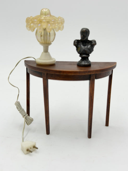 Vintage 1970 Dollhouse Miniature Lamp W/cord Mini Bust & Wooden Entryway Table