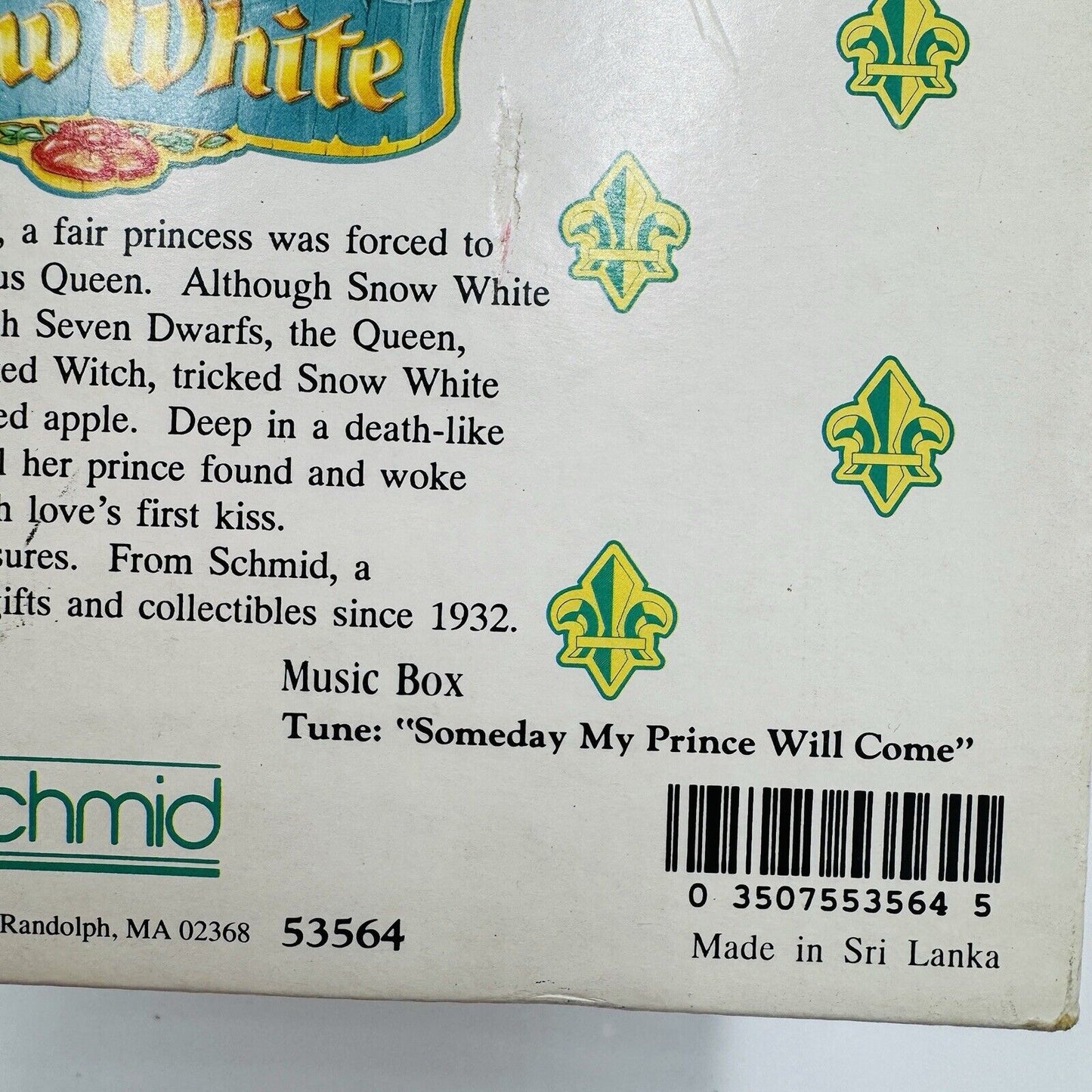 Schmid Disney Snow White Music Box Plays “Someday My Prince Will Come” Ceramic