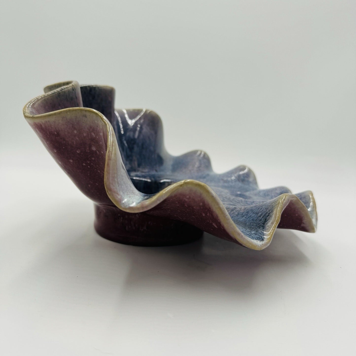 Studio Art Pottery Shell Large Candle Holder MCM Vintage Pink Purple Signed Rare