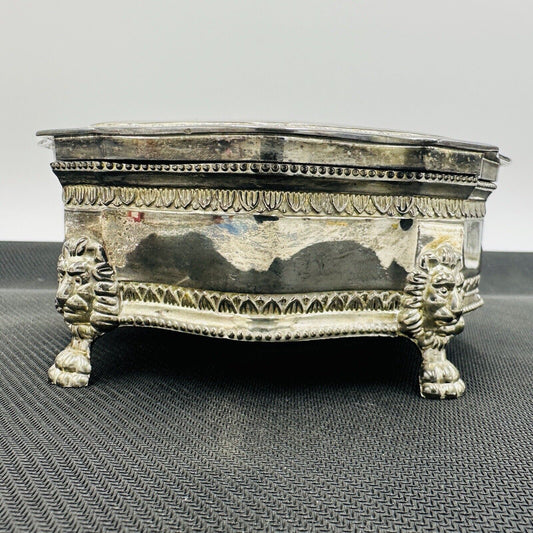 MCM Vintage Dieu Et Mon Droit British Royal Crest Silver Plate Jewelry Box