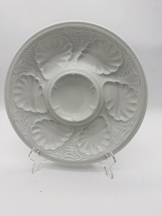 Antique Tharaud limoges france oyster platter White Glossy 10.5” Porcelain