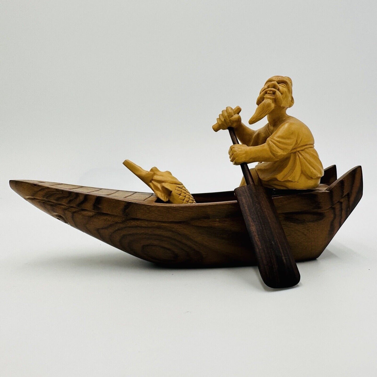 Taipei Fisherman Carved Wood Chinese Figurines Journey to the West Sanxing Hotei