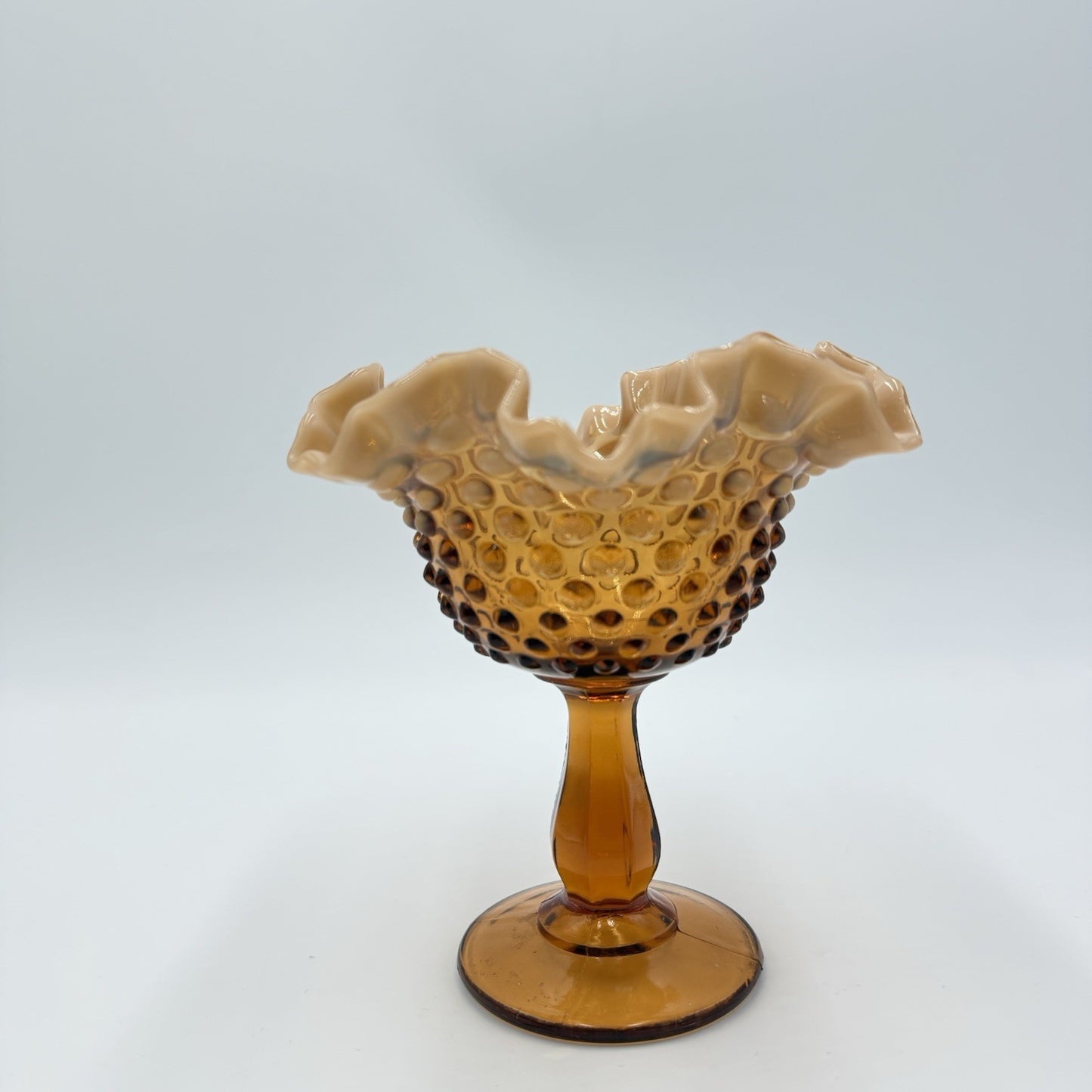 Fenton Art Glass Root Beer Opalescent Gradient Hobnail Ruffled Compote 6in