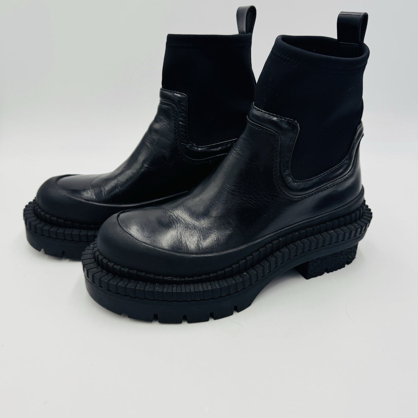 Zara Leather Lug Black Ankle Boots Size 36 EU Women US 5.5