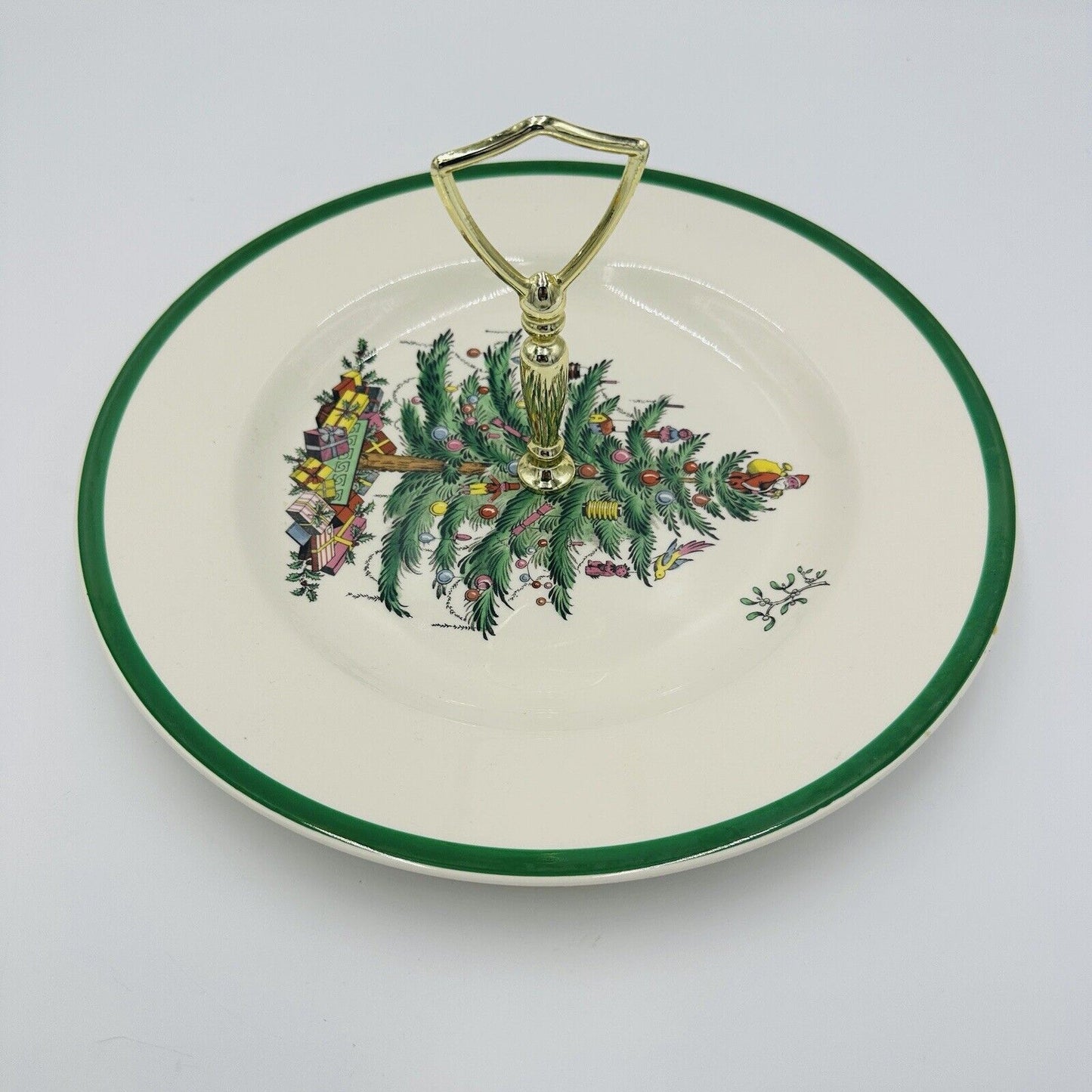 Spode One Tier Tidbit Tray Cookie Appetizer Plate 10 1/2in Christmas Tree